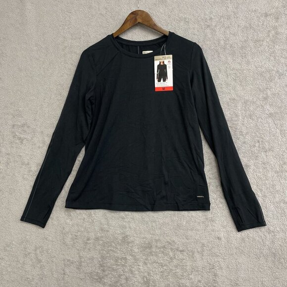 NEW Mondetta Women's M Active Long Sleeve Top Black Semi-Fitted - Picture 2 of 9